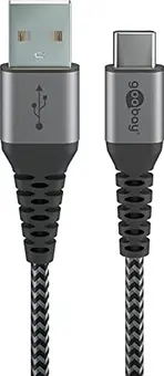 Wentronic USB-C to USB-A textile cable with metal plugn 0.5m grey/silver