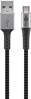Wentronic micro USB-B/USB-A textile cable with metal plugn 0.5m grey/silver