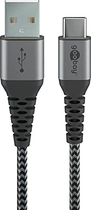 Wentronic USB-C to USB-A textile кабель with metal plugn 1.0m grey/silver