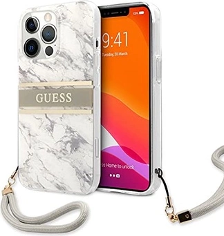 Guess Hard Cover Marble Stripe with strap для Apple iPhone 13 Pro grey