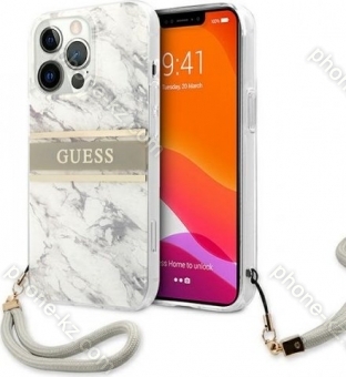 Guess Hard Cover Marble Stripe with strap for Apple iPhone 13 Pro Max grey 