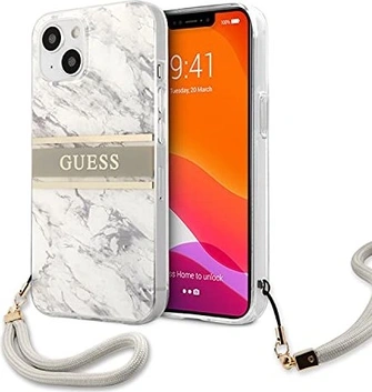 Guess Hard Cover Marble Stripe with strap для Эпл Айфон 13 серый