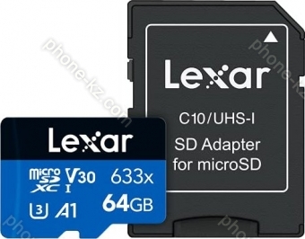 Lexar High-Performance 633x R100 microSDXC 64GB Kit, UHS-I U3, A1, Class 10