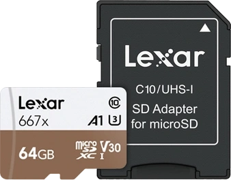 Lexar Professional 667x R100/W90 microSDXC 64GB Kit, UHS-I U3, A1, Class 10