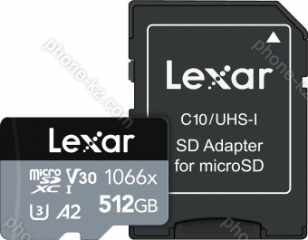 Lexar Professional 1066x Silver Series R160/W70 microSDXC 512GB Kit, UHS-I U3, A2, Class 10