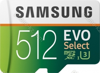 Samsung EVO Select R100/W90 microSDXC 512GB Kit, UHS-I U3, Class 10