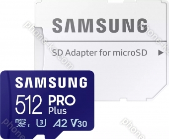 Samsung PRO Plus R180/W130 microSDXC 512GB Kit, UHS-I U3, A2, Class 10