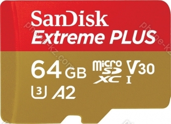 SanDisk Extreme PLUS R170/W90 microSDXC 64GB Kit, UHS-I U3, A2, Class 10