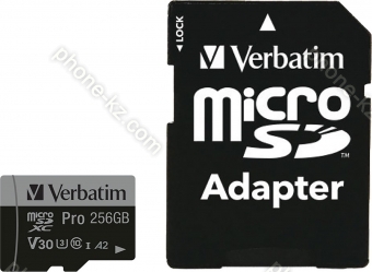 Verbatim Pro U3 R100/W90 microSDXC 256GB Kit, UHS-I U3, A2, Class 10