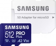 Samsung PRO Plus R180/W130 microSDXC 512GB Kit, UHS-I U3, A2, Class 10