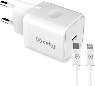 Celly Power Delivery wall Charger 20W + USB-C to Lightning cable white