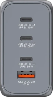 Verbatim 240W GaN charger с 4 разъемами grey