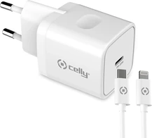 Celly Power Delivery wall Charger 20W + USB-C to Lightning cable white
